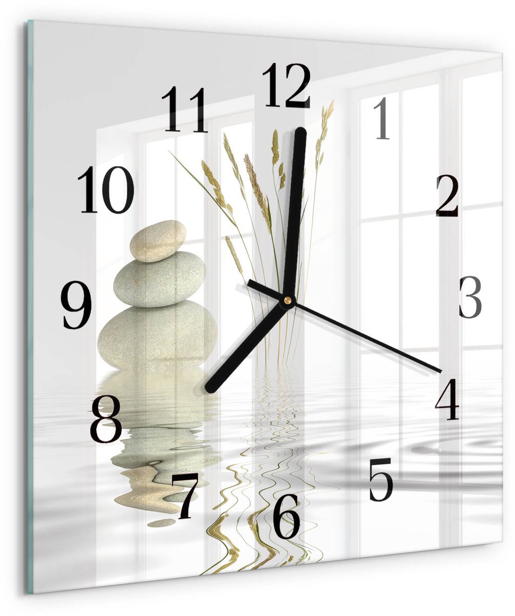 TULUP Wandklok - Stenen Glazen Klok Met Print - 30x30 cm - Wit Moderne Glazen Wandklok - Zwarte Handen - Vierkante Wandklok - Wandklok Glas Met Motief - Decoratieve Glazen Klok