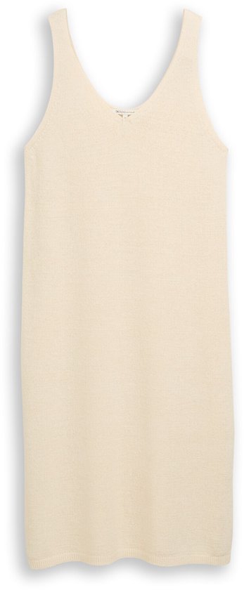 Tom Tailor Denim - Losvallende gebreide jurk met V-hals - Maat XL - Dove White