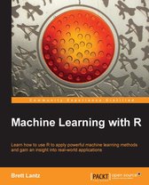 Boekomslag van 'Machine Learning with R' met een rode cirkel met gele tinten en zilveren opdruk.