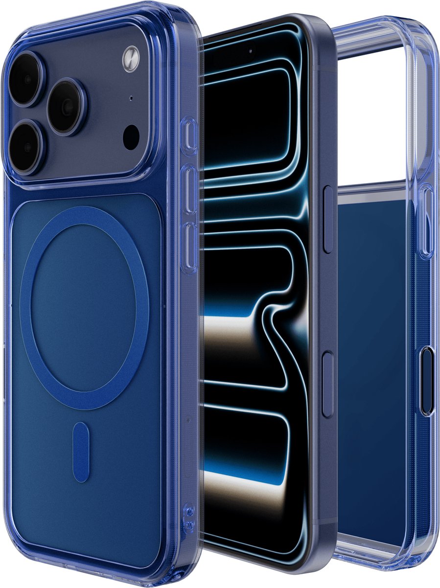 Reovo - Hoesje Geschikt voor iPhone 17 Pro Max - Met Koord - Geschikt voor MagSafe - Transparant - Donker Blauw - anti-val technologie
