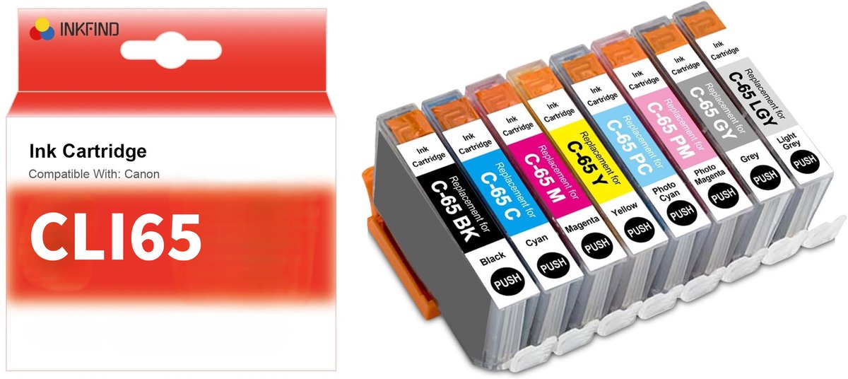 INKFIND CLI-65 Inktcartridge compatibel met Canon CLI-65 - 8-pack Zwart*1 en Kleur*7