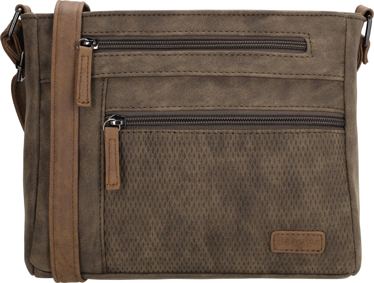 Beagles Brunete Crossbody Schoudertas met Handige Ritvakken - Donkertaupe