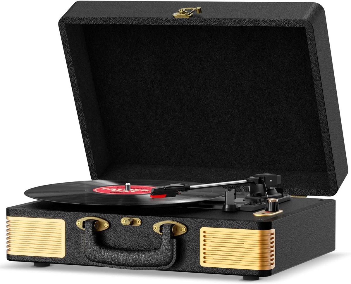 Draagbare platenspeler met ingebouwde luidsprekers en Bluetooth, 3 snelheden