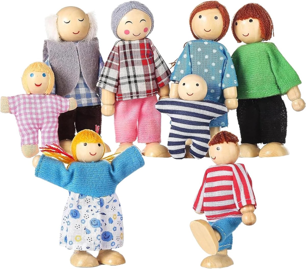 Houten Poppenhuis Figuren - Familie Poppen - Fantasie Spel - Fijn Vakmanschap - 8 Stuks - Niet gespecificeerd