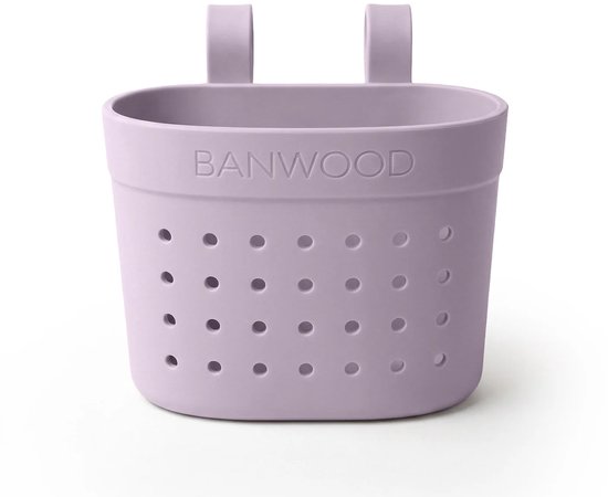Paars Banwood mandje met perforaties en hengsels.