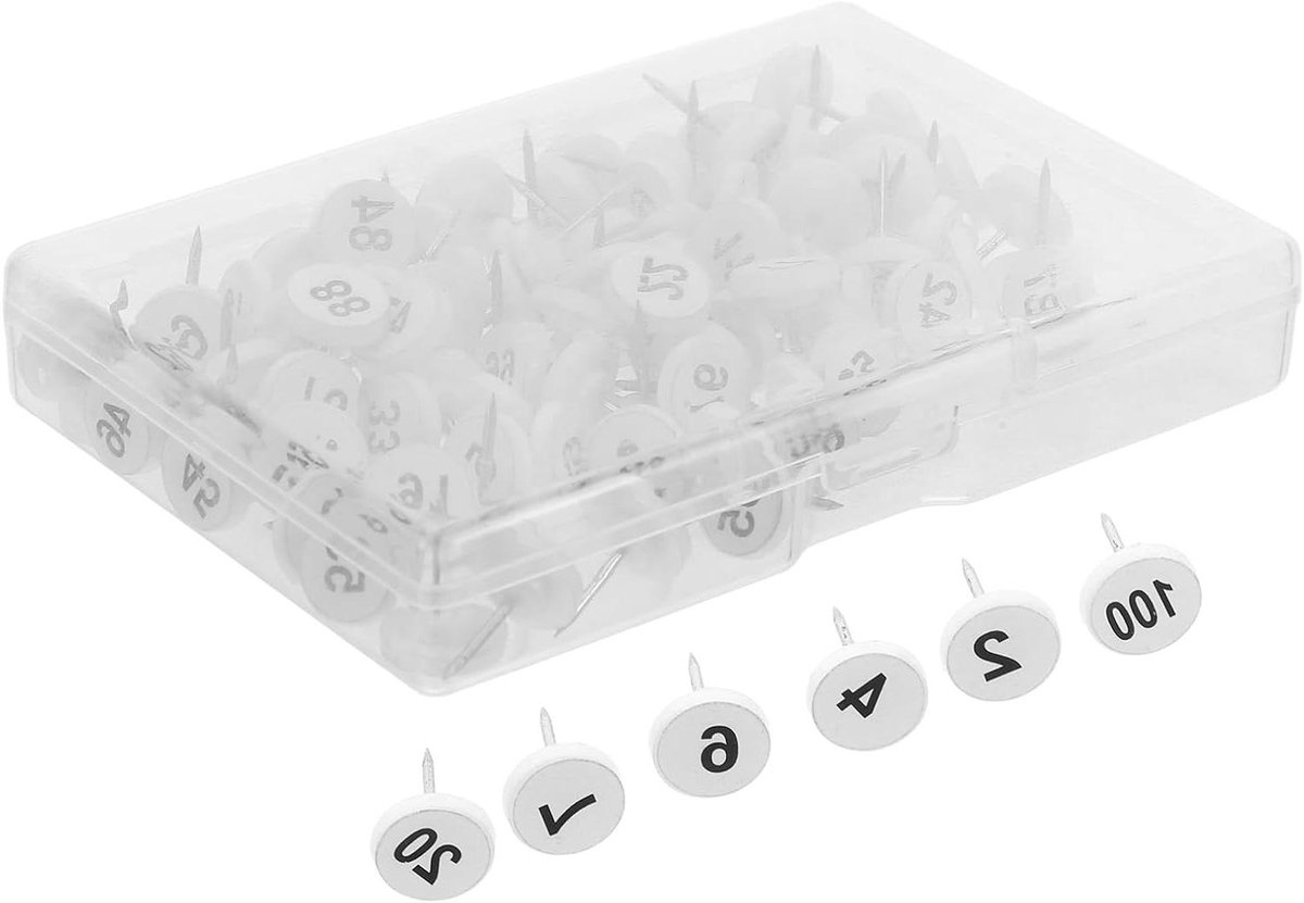 Genummerde Punaises - Kaartmarkers - Organiseren Prijslijsten - Platte Houder - 100 Stuks - Wit