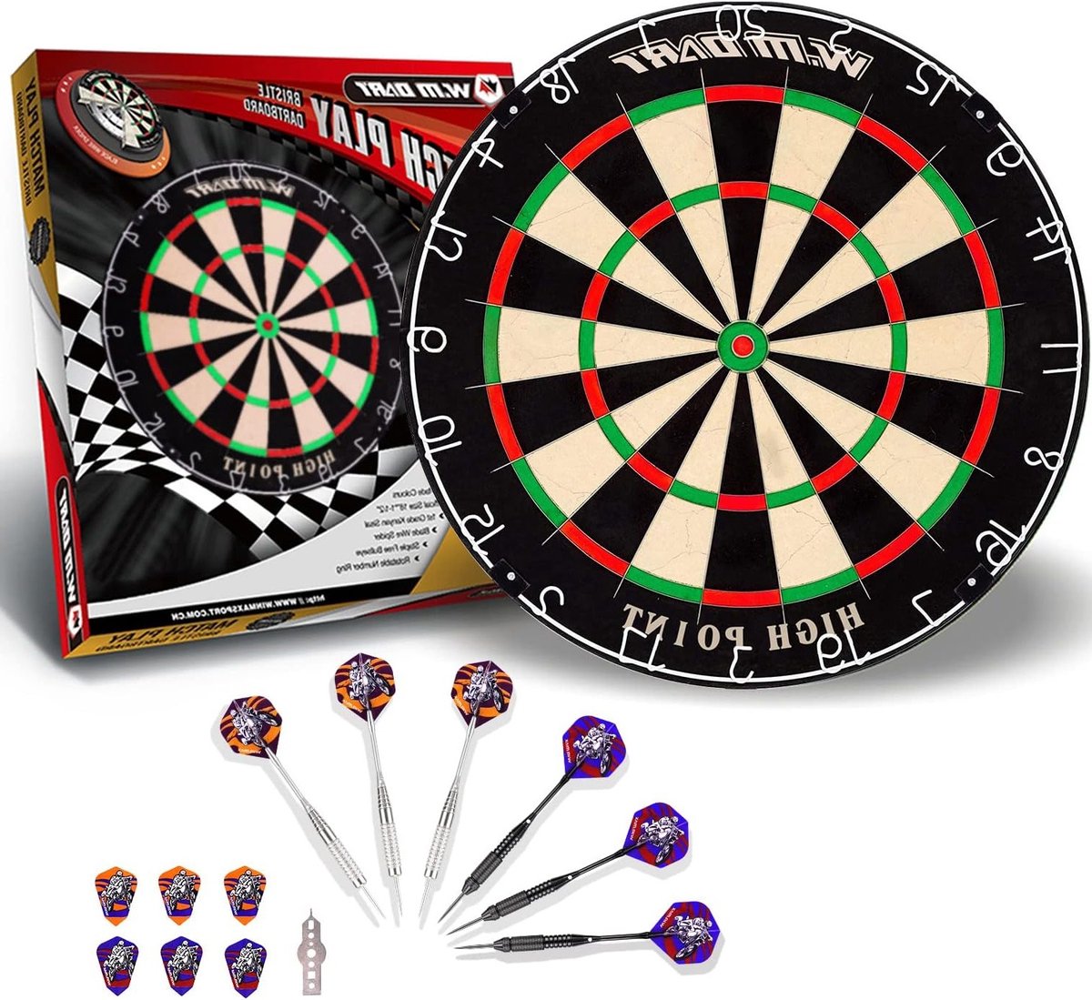 Officiële Kork Dartbord met 6 Stalen Pijlen - Toernooiformaat Bristle Dartboard voor Steeldart Spelletjes en Competities
