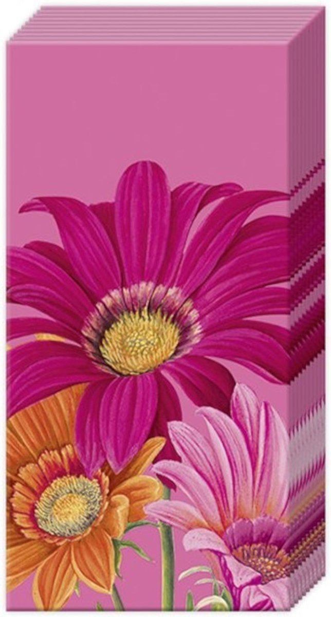 IHR Zakdoeken - Joyful Gerbera Pink - - 1 pakje=10 zakdoeken - Bloemen - Roze - Tafeldecoratie - Decoupage - Cadeautje - Feestje - Geschenkenlaantje