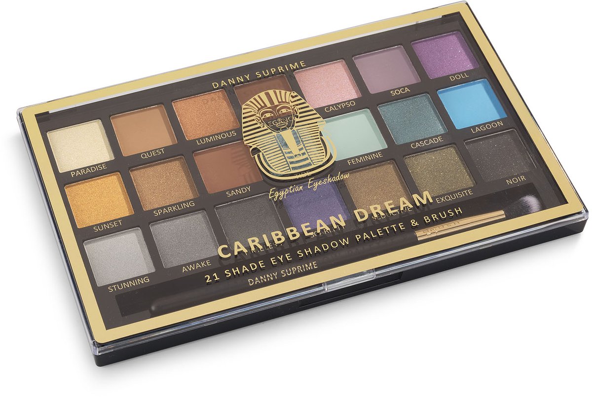 Egyptian Powder Oogschaduw – Caribbean Dream – 21 Kleuren Palette met Kwast - Mat, Glans & Glitter