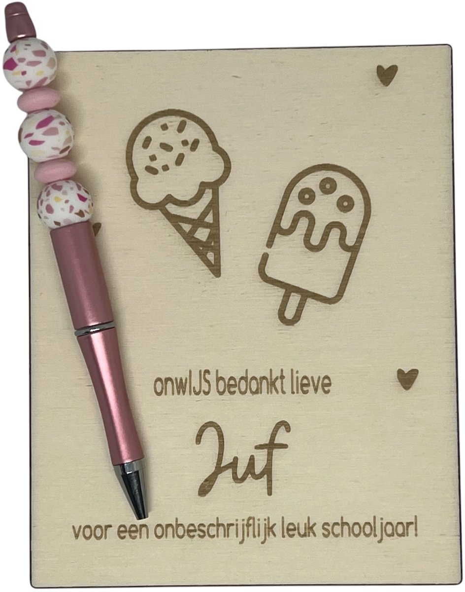 Kralenpen JUF | roze | ijsje | jij bent de beste | coolste meester | topjuf | einde schooljaar | cadeau | cadeautje juf | cadeautje meester | meester