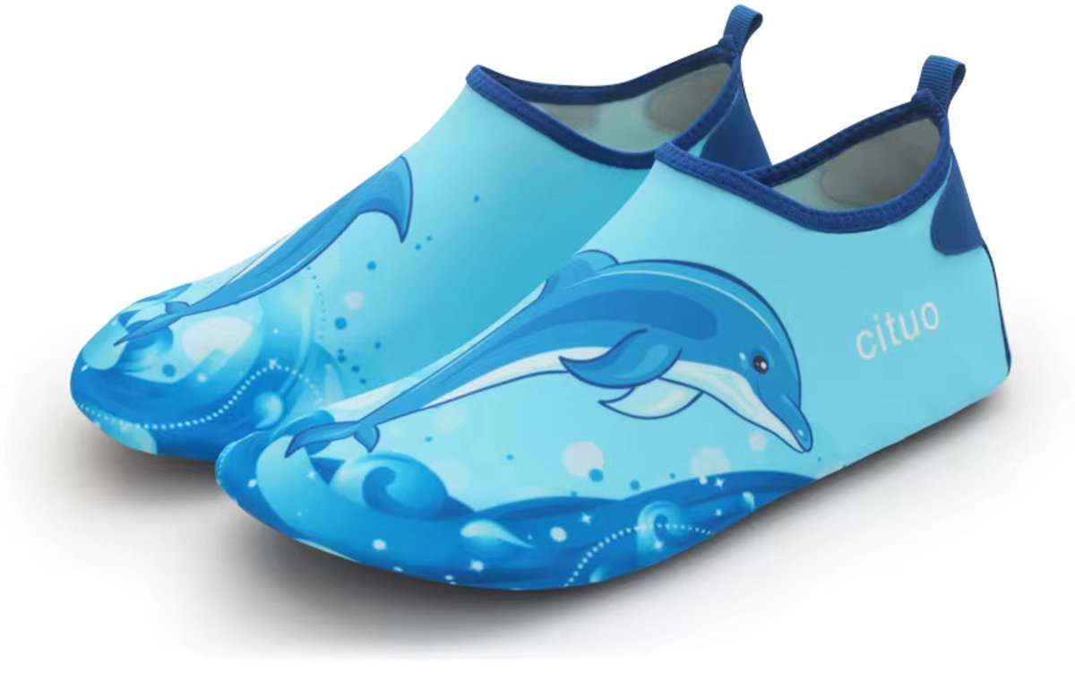 Blauwe waterschoentjes - Strandschoentjes - Zwemschoentjes van Baby-Slofje met dolfijn maat 28/29