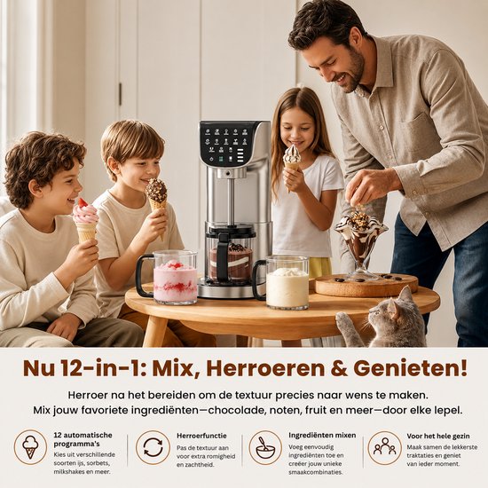 Jensaro IJsmachine voor Thuis - IJsmaker - Gelato Machine - Sorbet Maker - Frozen Yoghurt Maker - Milkshake Maker - 12 Programma's — afbeelding 4