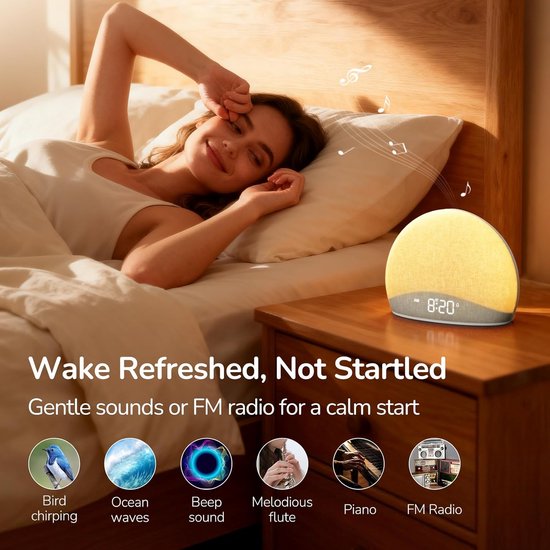 Wekker met Zonsopgang Simulatie, Lichttherapie, FM Radio en Bluetooth Speaker — afbeelding 2