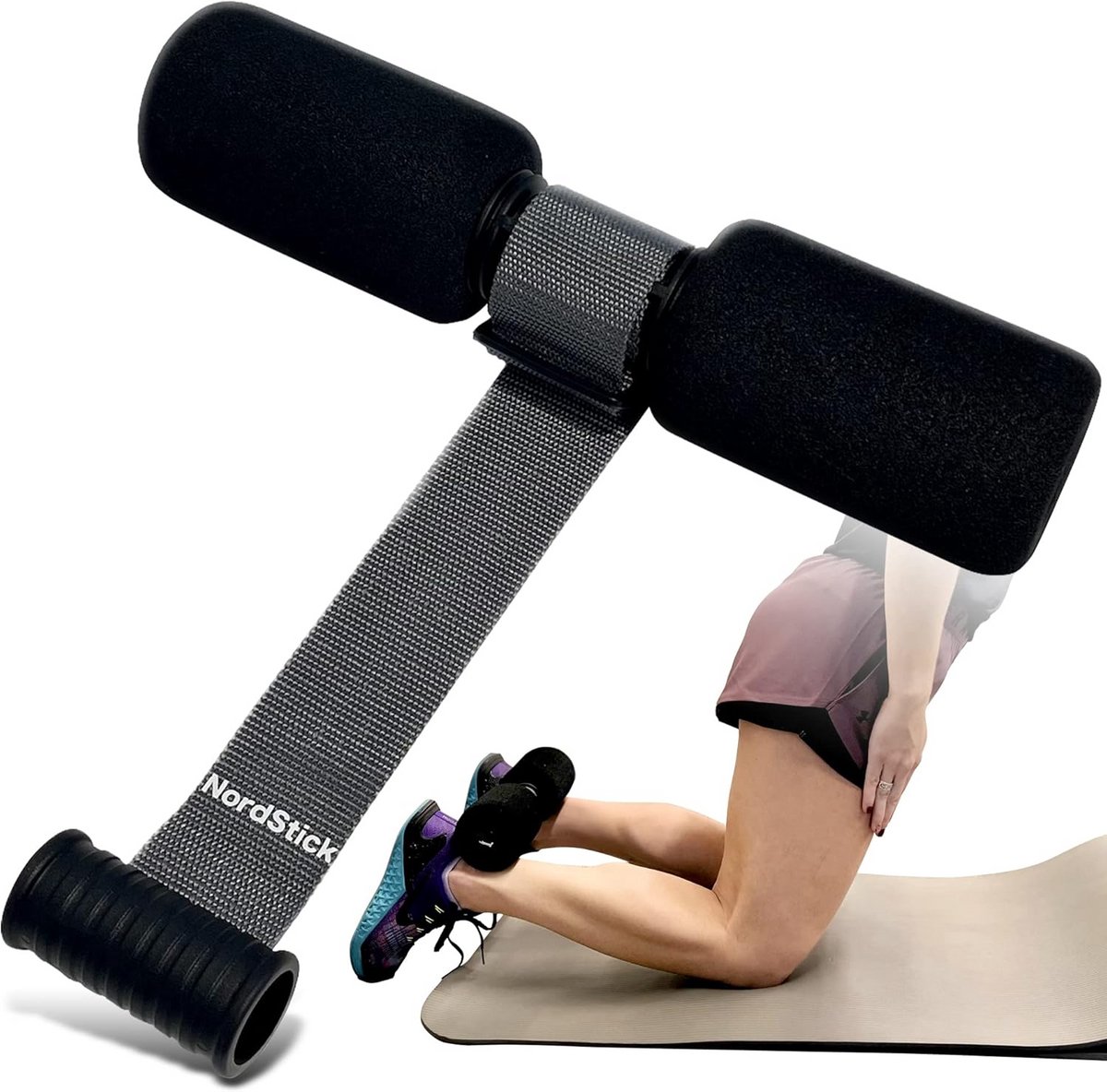 NordStick Nordic Hamstring Curl Strap - Thuis & Onderweg Trainen - 10-Seconden Setup - Voor Nordic Curls, Sit-Ups, Squats - Compact & Veelzijdig - Krachttraining Zonder Opsteltijd