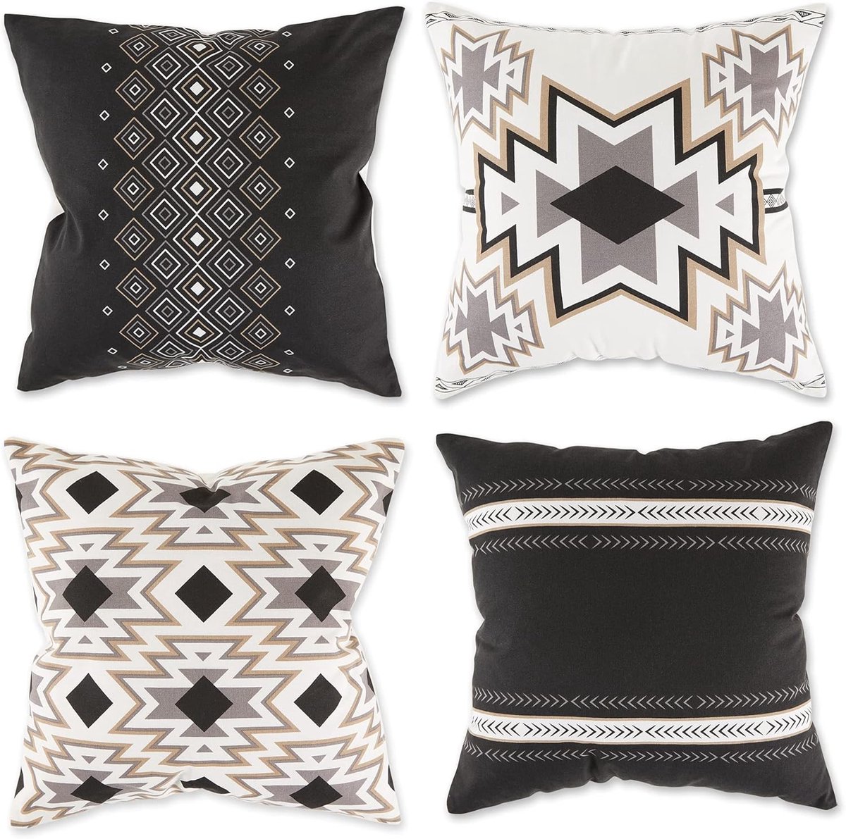 Set van 4 Decoratieve Sierkussenhoezen Zwart Aztekenprint Vierkant 45x45 cm