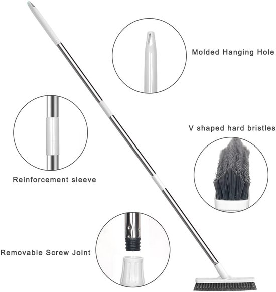 Vloer- en voegenscrubborstel 120° draaibaar met lange steel 46 inch – breed 23 cm voor tegels en moeilijk bereikbare plekken — afbeelding 5