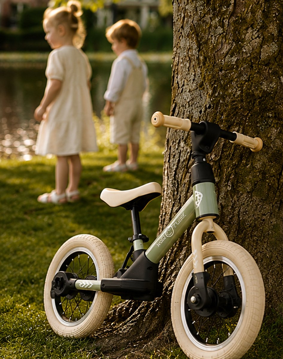Kidcruiser Loopfiets 2+ jaar - Optioneel met LED Zijwieltjes & Trappers - 3-in-1 Kinderfiets - 12 inch – Zacht Groen & Creme wit – Modulair Design — afbeelding 11