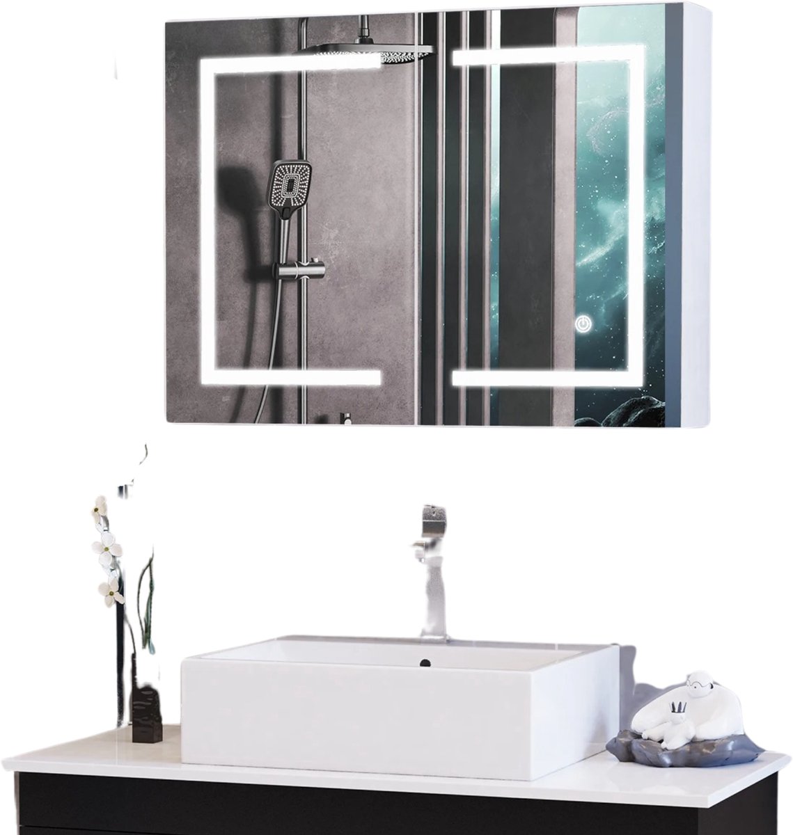 Stervia Badkamerspiegelkast Met Verlichting - Spiegel Met Verlichting - 3 Soorten Led Licht - Verstelbare Platen - 80 x 60 x 13.5 cm