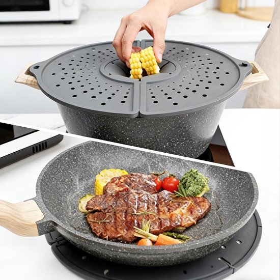 Spatbescherming Keuken - Spatscherm Pan - Schoon Koken - Opvouwbaar Ontwerp - 317 x 18 x 28 cm - Grijs — afbeelding 3