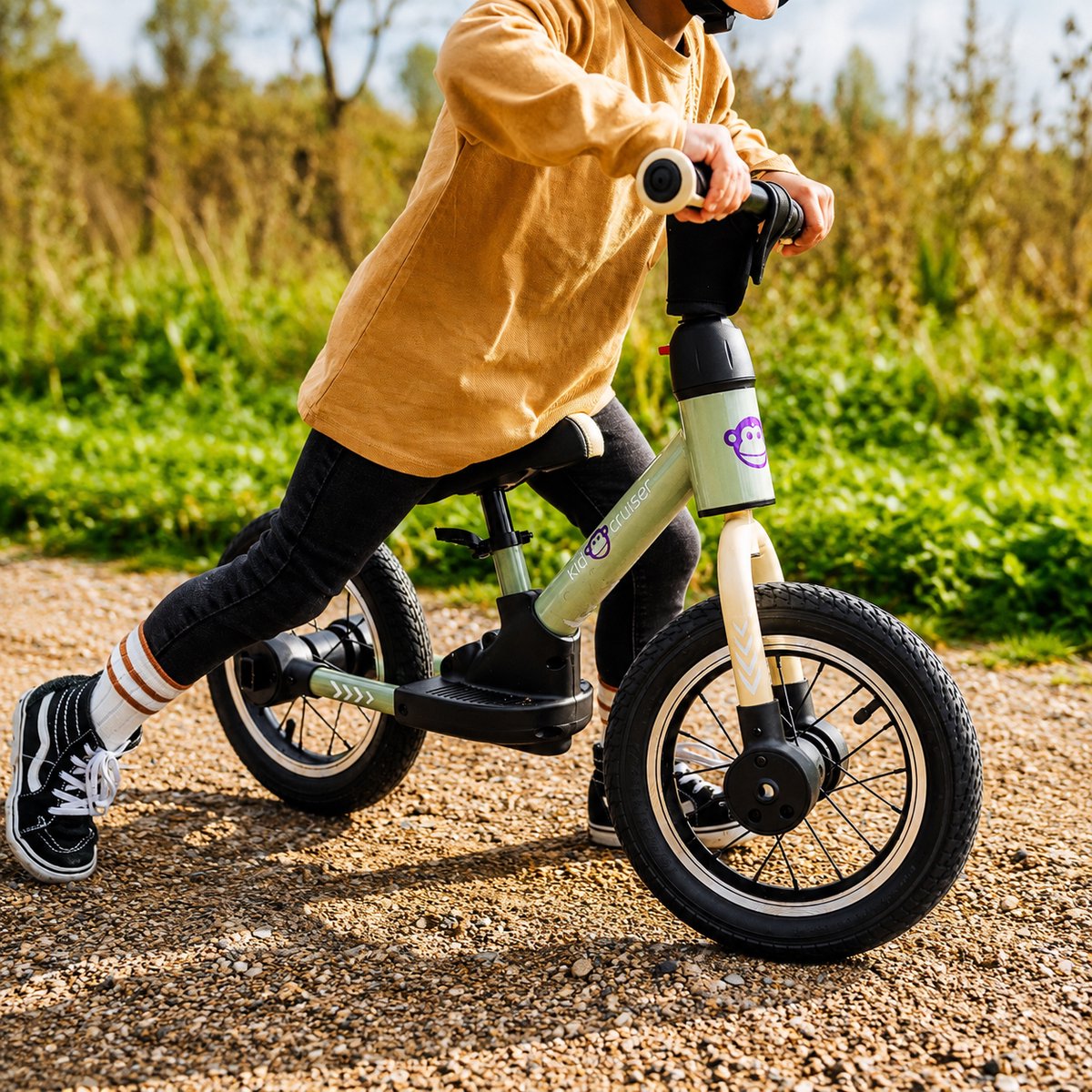 Kidcruiser Loopfiets 2+ jaar - Optioneel met LED Zijwieltjes & Trappers - 3-in-1 Kinderfiets - 12 inch – Lichtgroen – Modulair Design — afbeelding 4