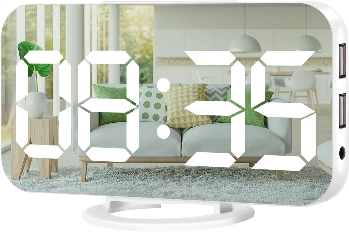 Digitale Wekker met Groot LED Display en Spiegel - Dubbele USB Oplader & Snooze