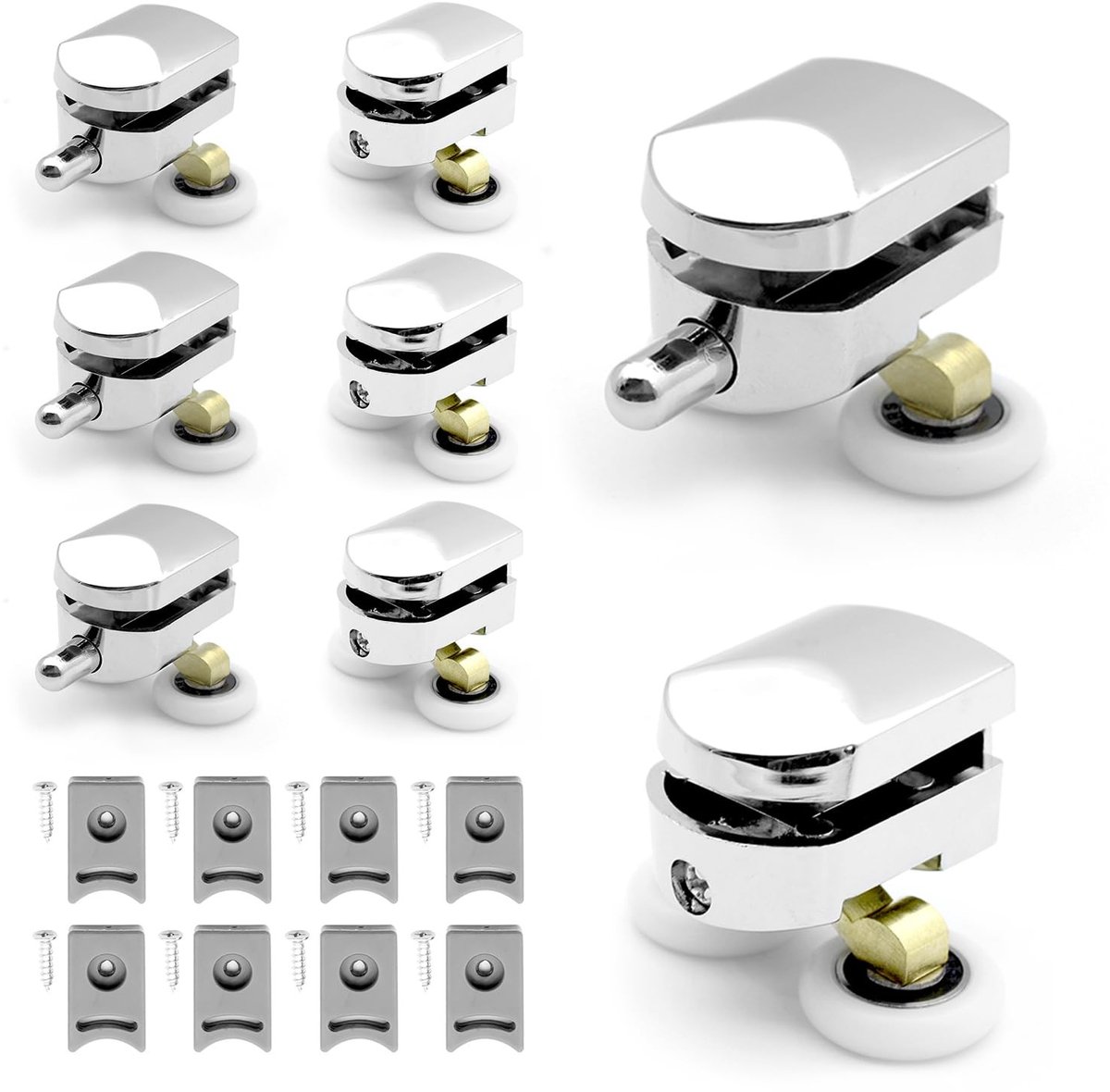 MTTproducts- Douchedeur Katrollen 8 Pack - 23mm Wielen - Kunststof/Messing - Vervangingsset - Geschikt voor Glazen Deuren - Eenvoudige Montage - Douchedeur Rollers