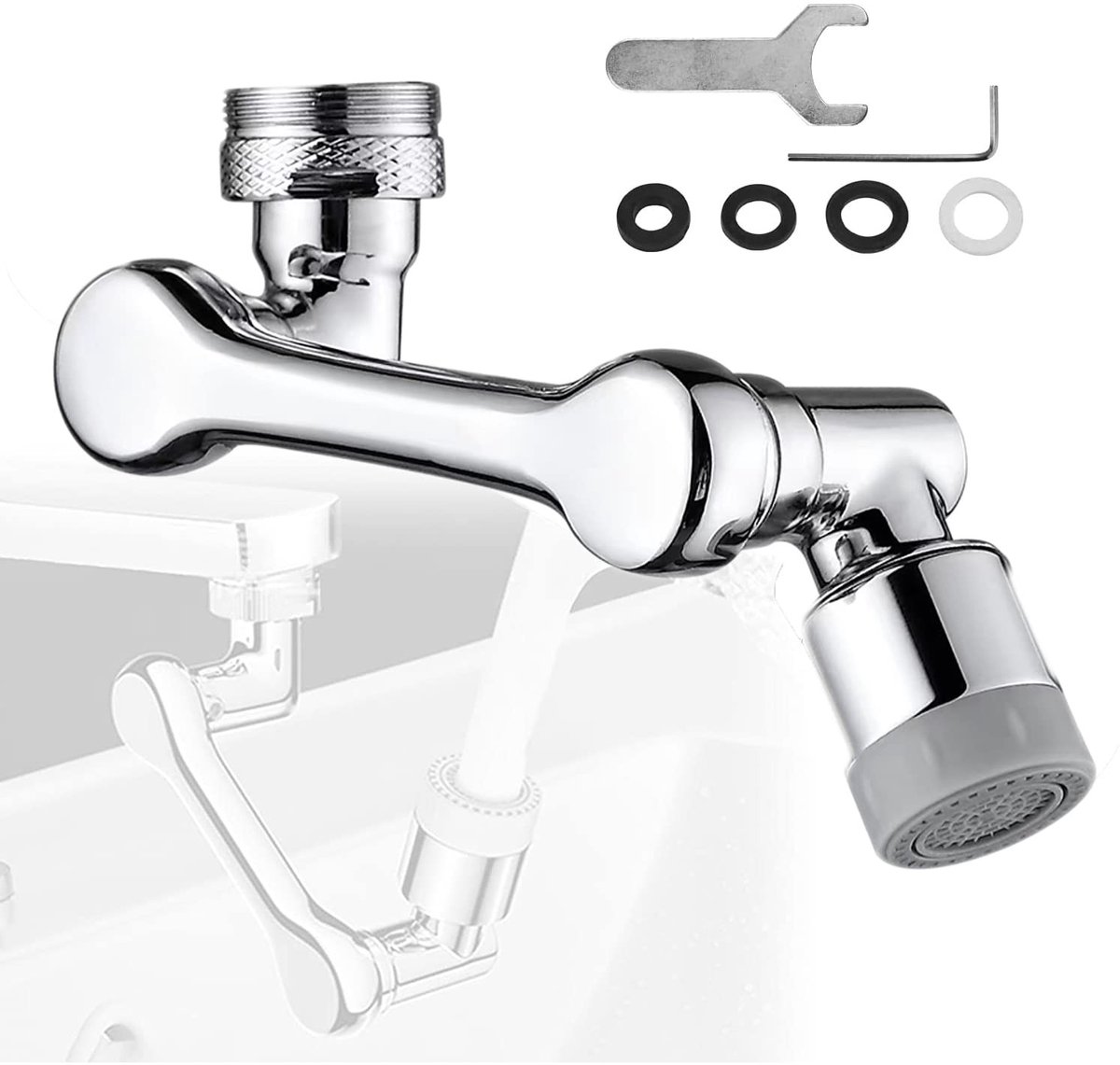 MTTproducts- Waterkraan 1080° Rotatie - Keukenkraan - Badkamerkraan - Waterbesparende Kraan - Universele Sprayfilter - Hoogwaardige Materialen - Kraanaccessoire