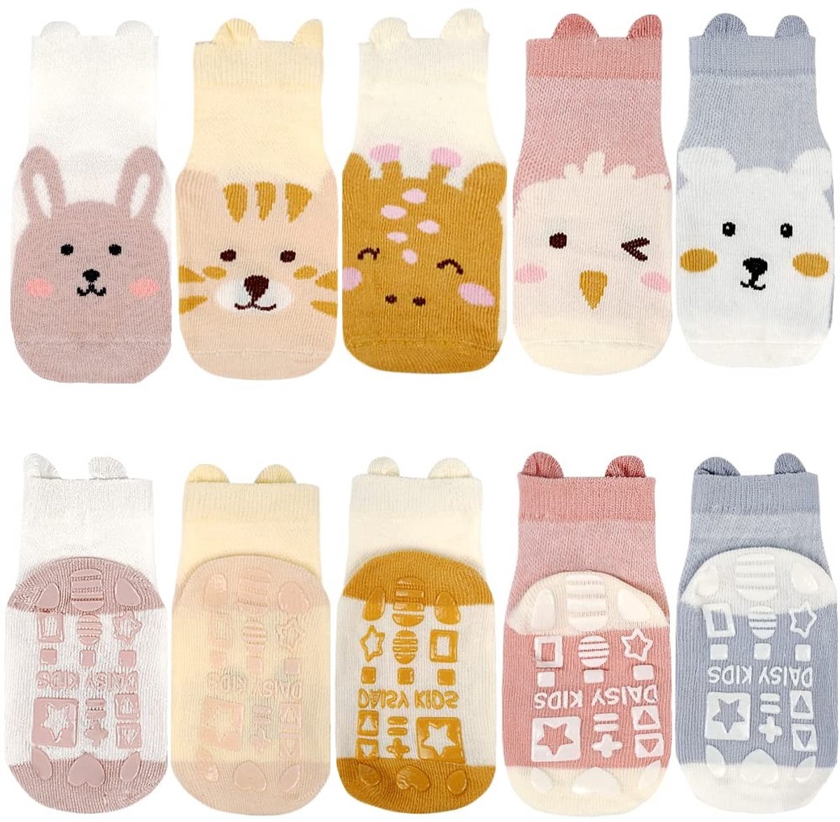 NTH products - Antislip peuter sokken - Dierenprint - Comfortabel en ademend - 5 paar sokken - Geschikt voor jongens en meisjes - Voor de zomer
