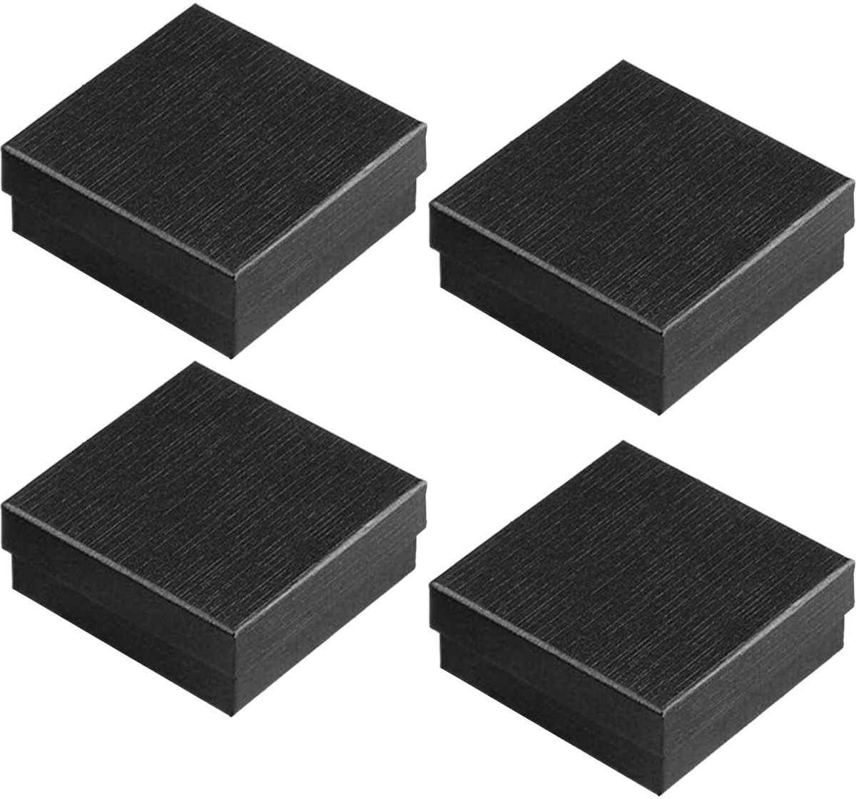 MTTproducts- Sieradendoos Set van 4 - Geschenkdoos met Deksel - Kleine Sieradendoosjes - 9 x 9 x 3 cm - Schuim en Fluweel Inleg - Zwart