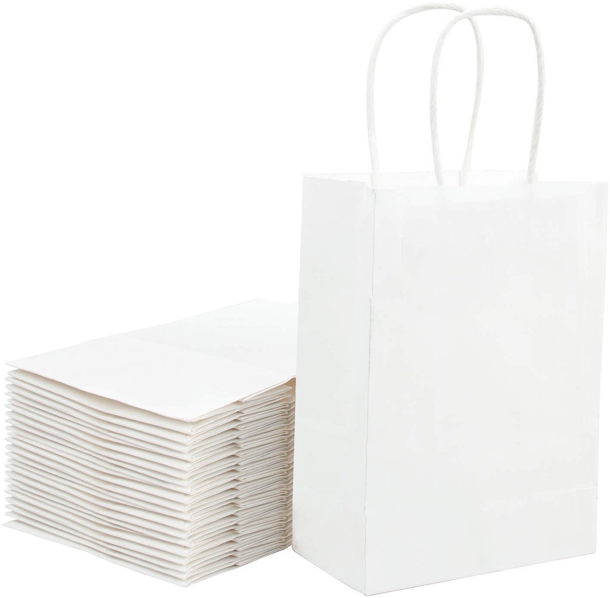 MTTproducts- Geschenkzakjes 25 Stuks - Papieren Zakjes 15x8x21 cm - Kraftpapier met Handgrepen - Stevige Bodem - Gekartelde Bovenkant - Voor Verjaardagen en Huwelijksfeesten - Cadeautassen