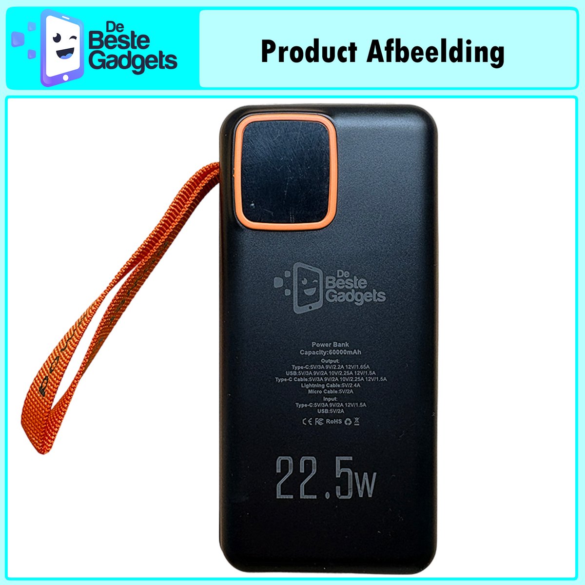 De Beste Gadgets Powerbank 60.000mAh – 30W Snelladen – 4 Ingebouwde Kabels – USB-C, Lightning & Micro-USB – Draagbare Oplader voor iPhone, Samsung, iPad & Meer – foto 3