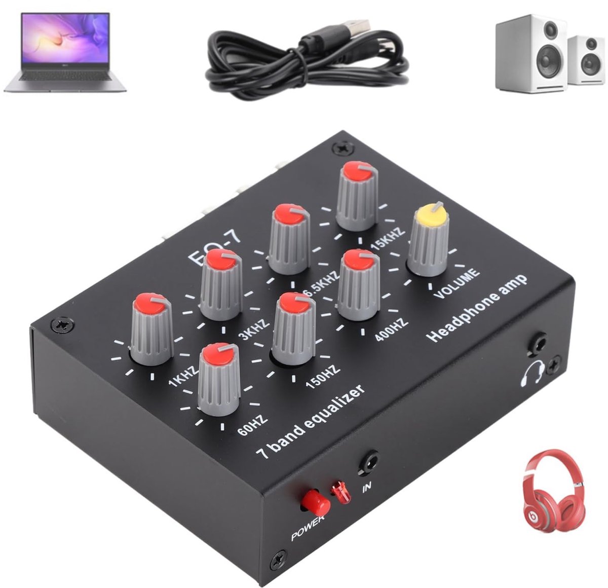 MTTproducts- Geluids Equalizer 7-Band - Digitale Equalizer - Hoofdtelefoon Compatibiliteit - 3.5mm Interface - ±12dB Aanpassing - Schakelbare Gain - Audio Equalizer