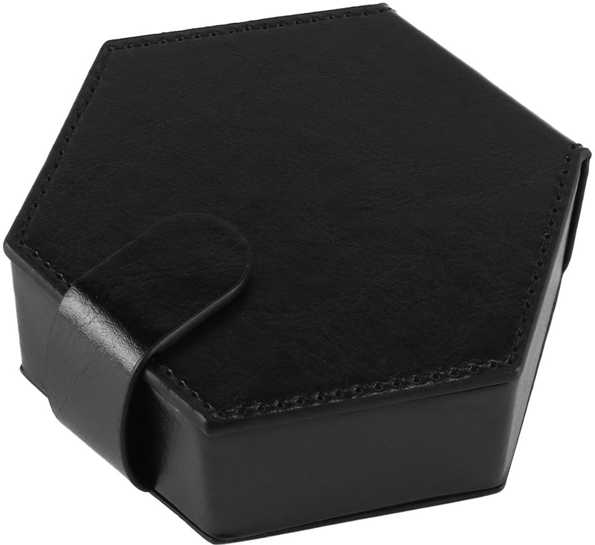 MTTproducts- Dobbelstenen Doos Lade - Zeshoekige Dobbelsteenbak - 7 Ruimtes - PVC/Leer - Zwart - Inclusief Sponsvoering - Dobbelsteendoos