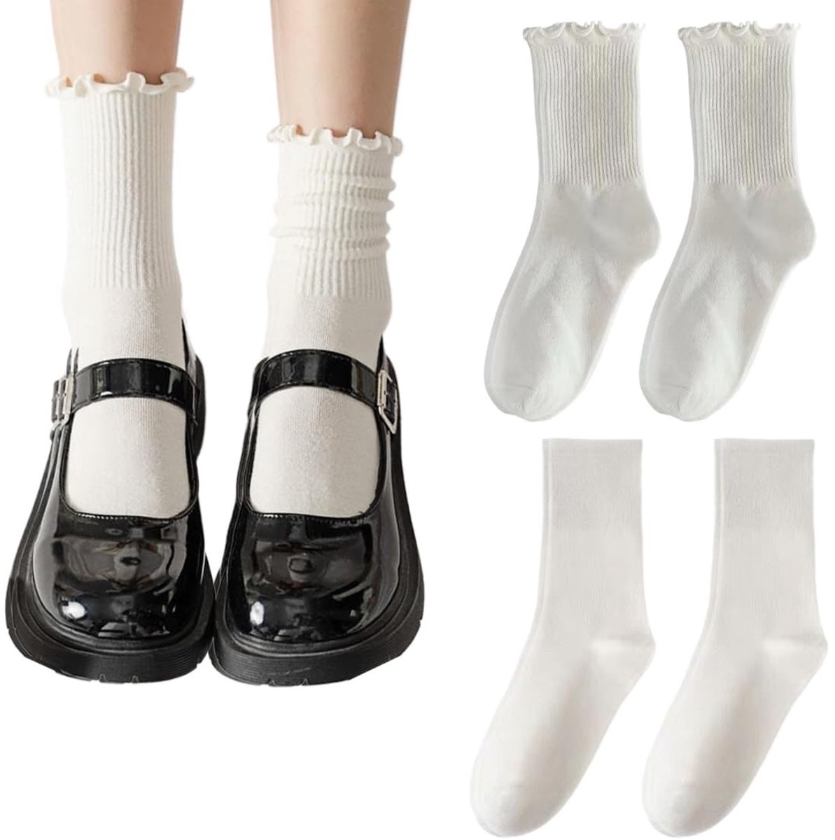 MTTproducts- Damessokken 2 Paar - Witte Ruches - Enkelsokken - Katoenen Sokken - Comfortabel - Europees Vakmanschap