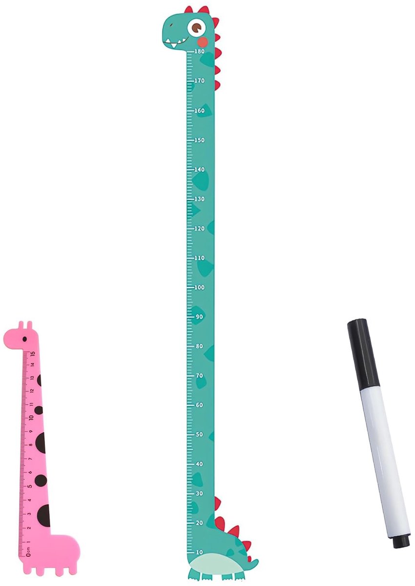 NTH products- Meetlat voor Kinderen - Hoogte Diagram - Dinosaurus Patroon - Muursticker - Meetbereik 10-170 cm - Waterdicht PVC - Inclusief Liniaal - Hoogtemeter