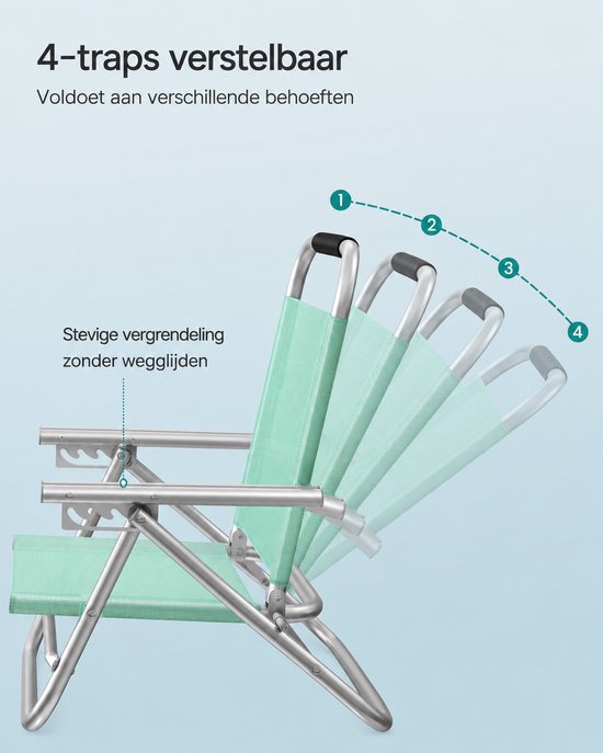 Seth Select Luxe Strandstoel met Armleuningen - Opvouwbare Campingstoel met 4 Verstelbare Rugstanden - Draagbare Klapstoel - Groen — afbeelding 5