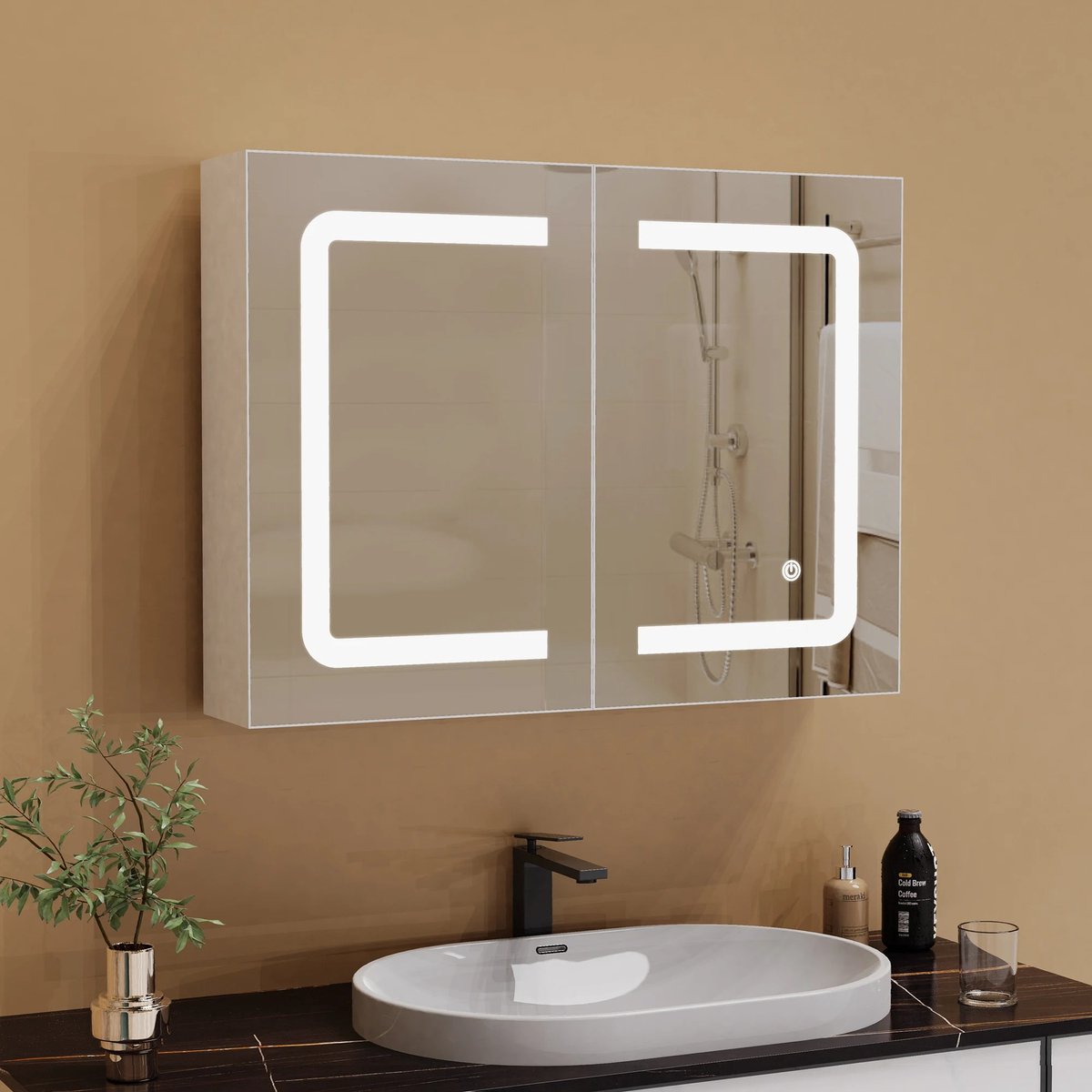 Naiz® - Badkamerkast - Spiegelkast - Led verlichting - 2 deurtjes - Anti condens - Wand gemonteerd - 80 x 60 x 13,5 cm
