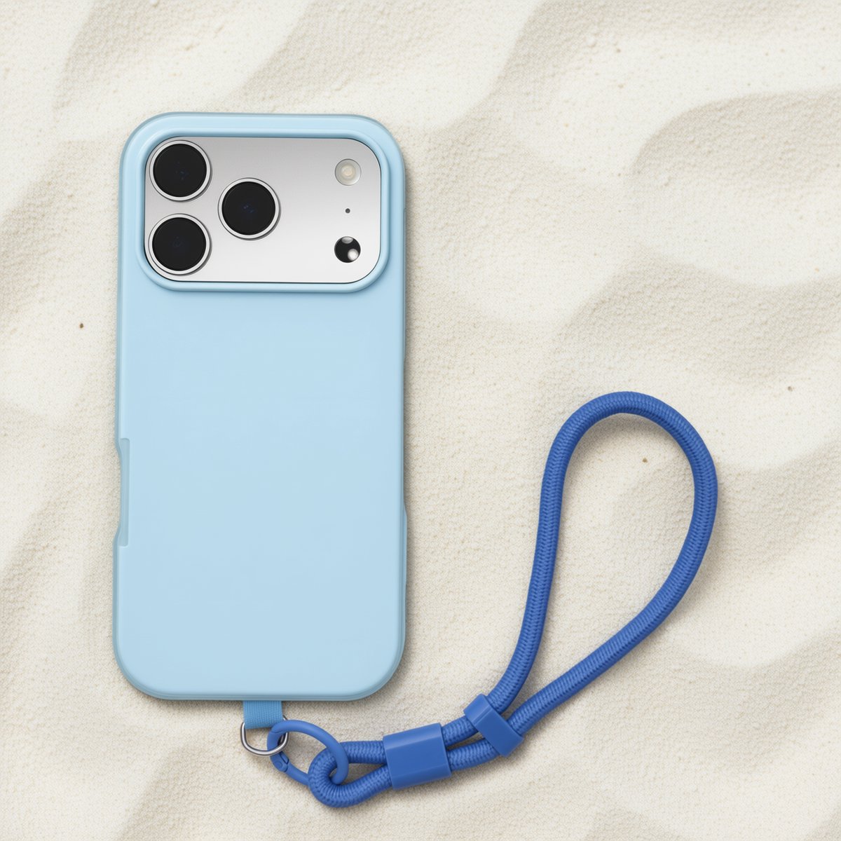 iPhone 17 Pro Hoesje met Polskoord (Wrist Strap) – Ice Cream Bar Design – Frost Look 2-Laags Beschermhoes – Zomer & Vakantie Telefoonhoesje - Blauw