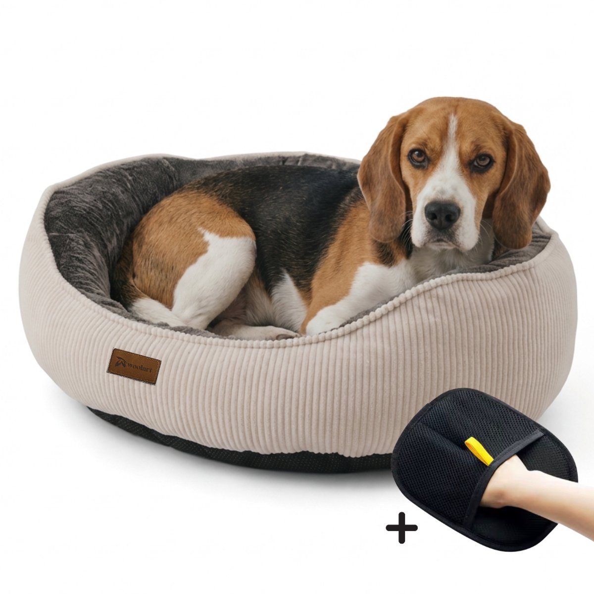 Woolart Hondenmand - Luxe hondenkussen - Kattenmand - Wasbaar - Legend Maat L - Creme/Grijs