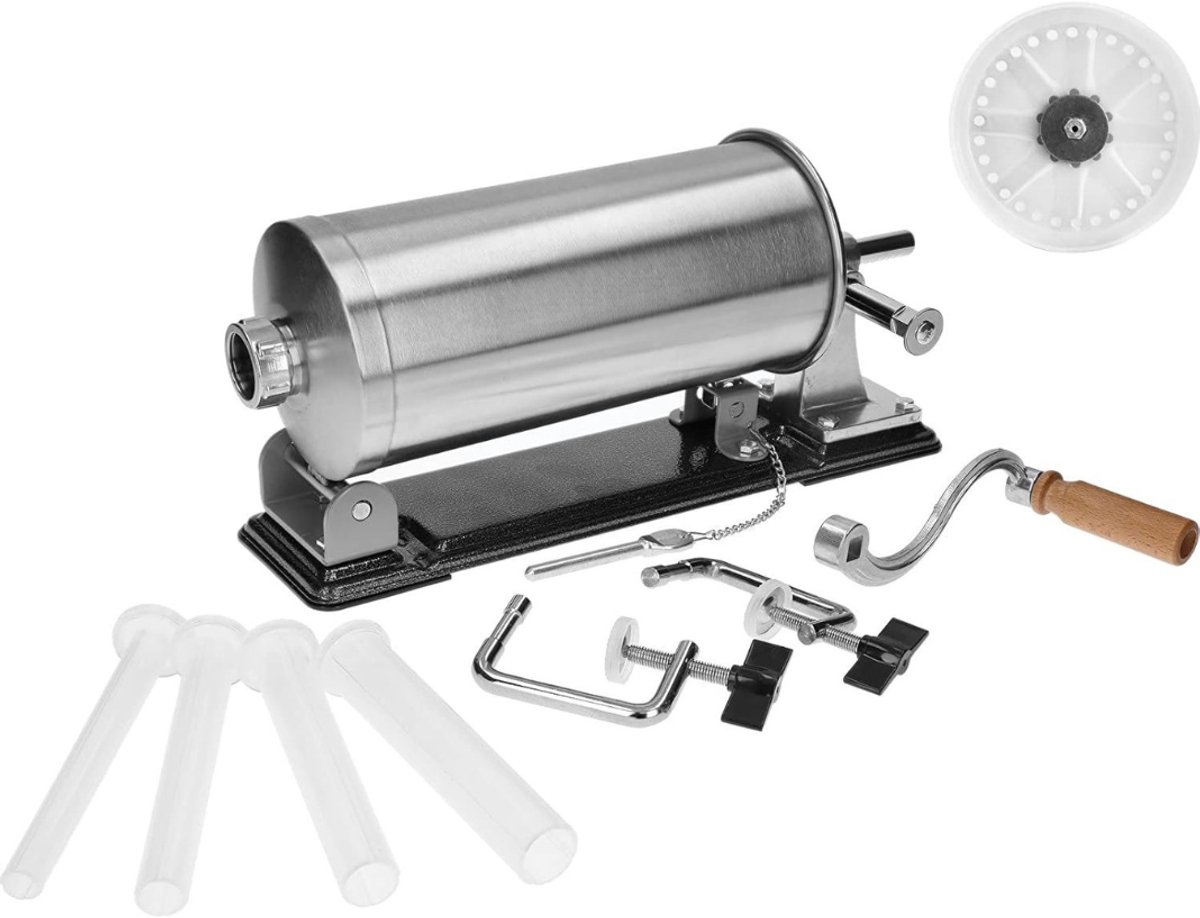 QIN® Worstenvuller - Worstenmaker - Worstmaker - Worstmachine - Worstenvul Machine - 2,5kg - 78x15x17cm - Zilver - 87cm x 29cm x 31cm