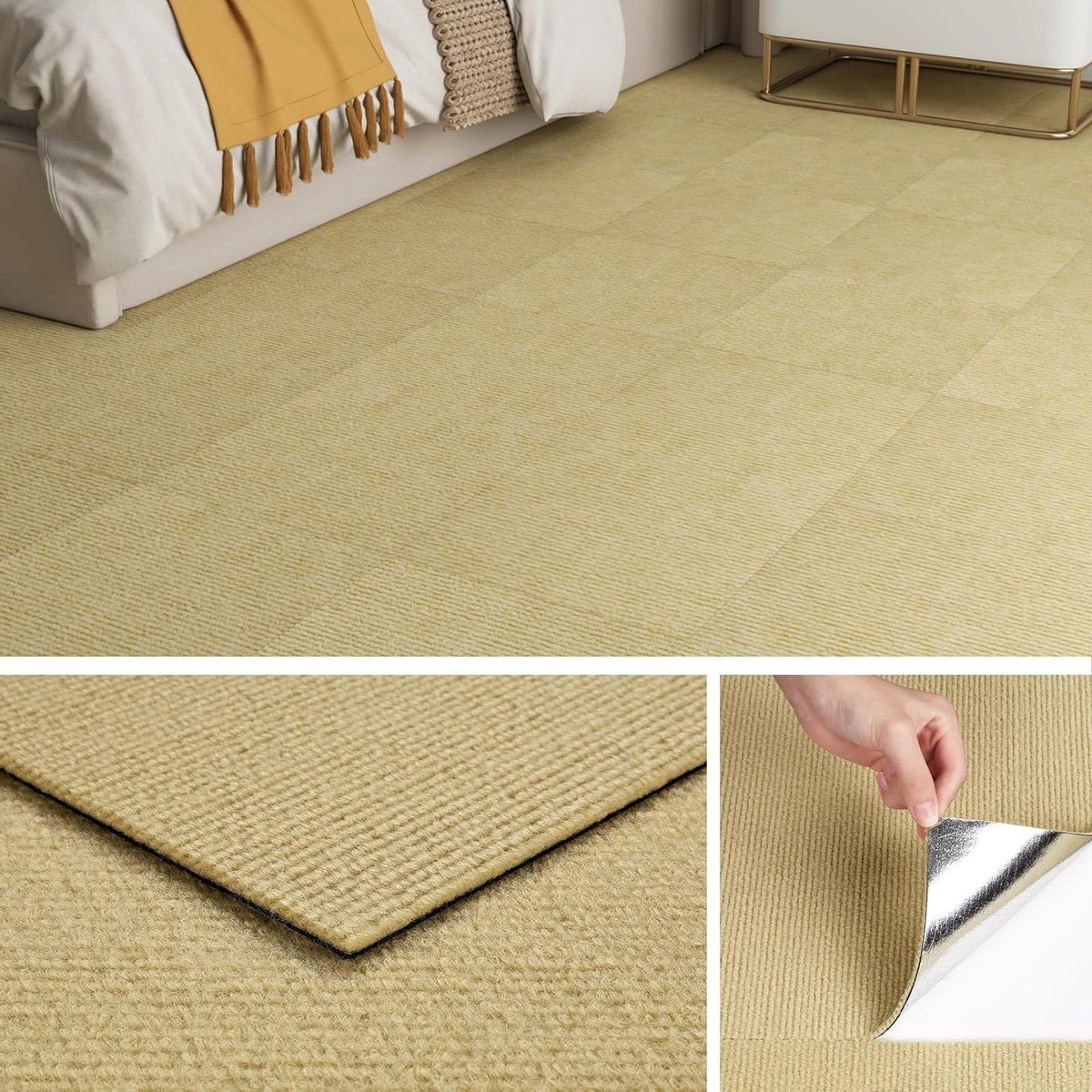Zelfklevende Tapijttegels 30x30CM Beige - Wasbare Vloertegels voor Woonkamer, Slaapkamer en Kantoor - 4 Stuks voor Eenvoudige Installatie en Onderhoud