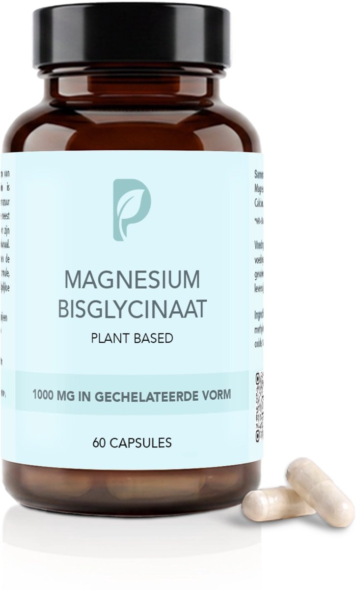 Plant Based Body – Magnesium Bisglycinaat 1000 mg – Hoog Opneembaar Gechelateerd Magnesium – Ondersteunt Slaap, Ontspanning en Spieren – Verbeterde Opname van Magnesium Bisglycinate – 60 Vegan Capsules
