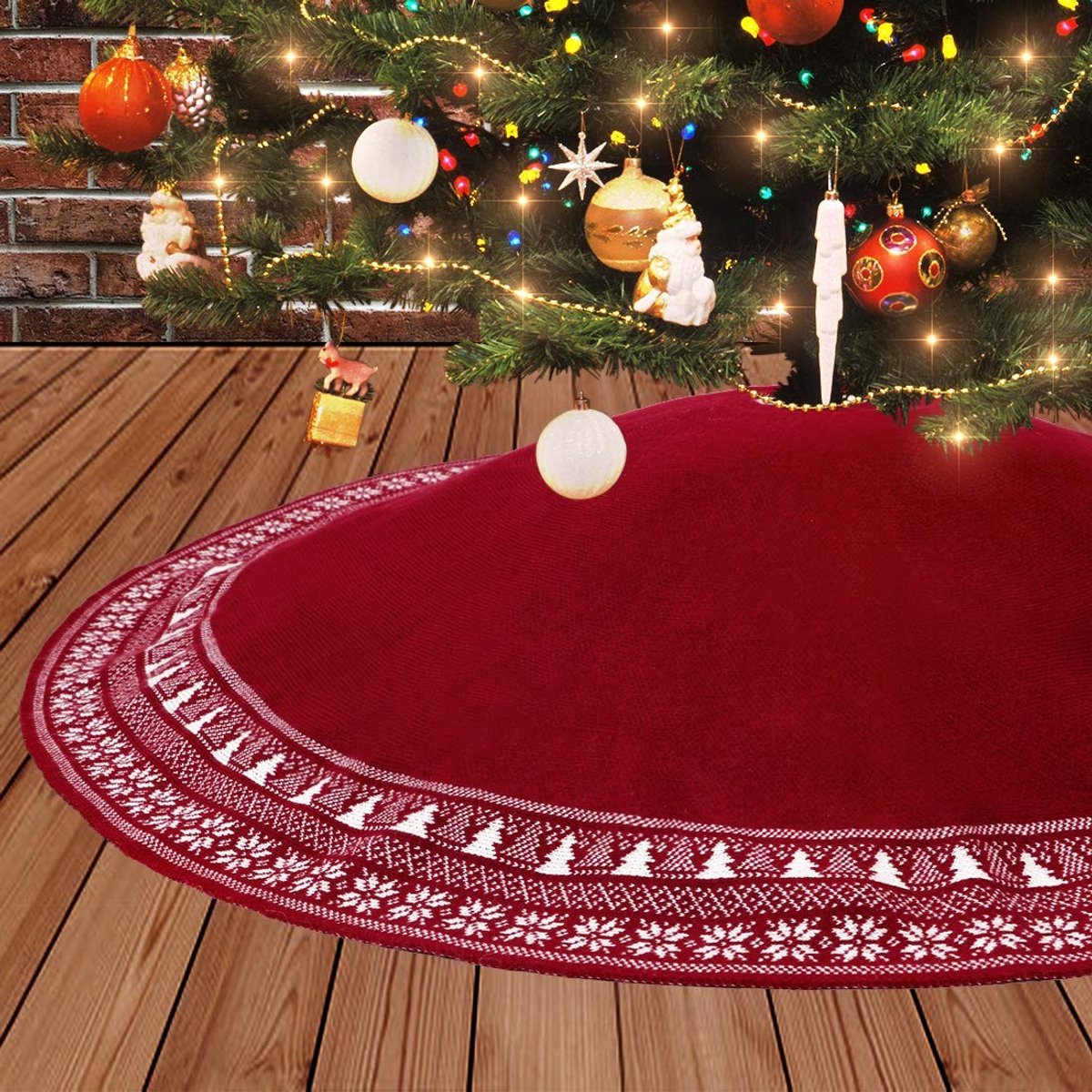 Cosensi- Kerstboomrok 90cm Dikke Gebreide Sneeuwvlok - Kerstboomdecoratie - Vakantie Decoraties - Tapijt Voetbedekking - Elegante Boomrok - Handgeweven Design - Kerstdecoratie