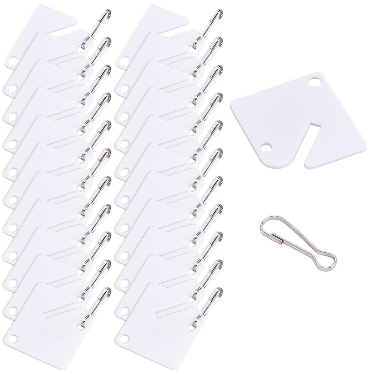 Cosensi- Sleutelhangers 180 stuks - Witte Kunststof - Metalen Karabijnhaken - Identificatie Tags - Voor Sleutels/Kasten - Totale Lengte 65,5 mm - Labeltags