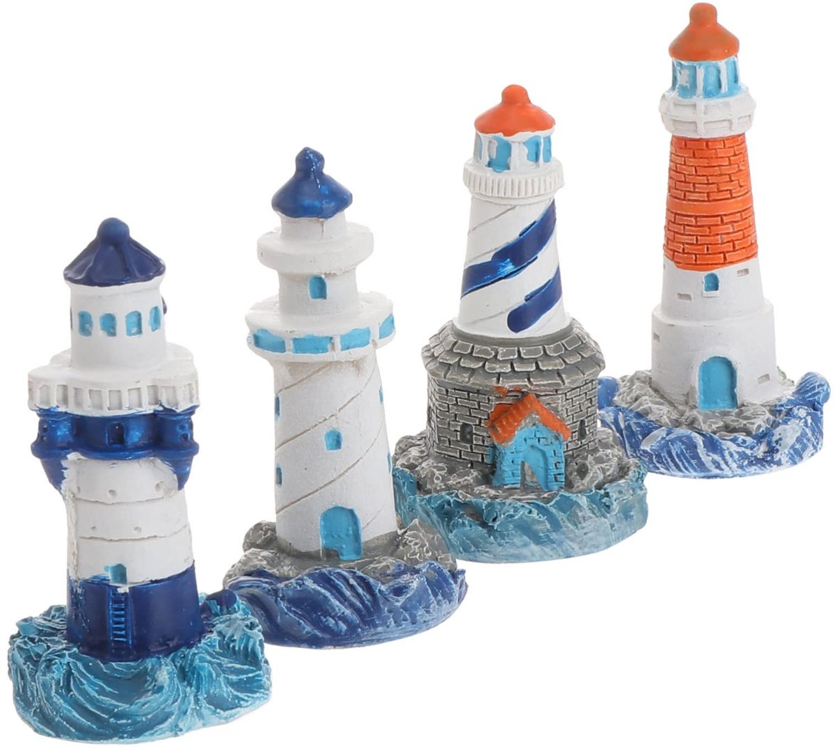 Cosensi- Vuurtoren Decoratie Pakket van 4 - Miniatuur Landschapsdecoratie - Nautische Kunst - DIY Ornament - Perfect voor Miniatuurtuin - Schattige Oceaan Decor - Miniatuurdecoratie