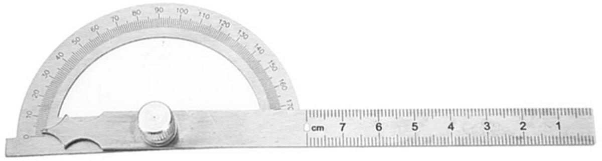 Cosensi- Hoekmeter 180 Graden - Ruler/Gradenboog - Roestvrij Staal - Verstelbaar - Lock Nut - Duidelijke Schaal - Protractor