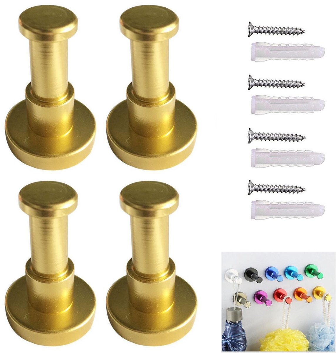Cosensi- Jashanger Goud - Wandhaak Aluminium - Wandhaak Zwart - Wandhaak Hout - Wandhaak Deur - 4 Stuks - Schokbestendig