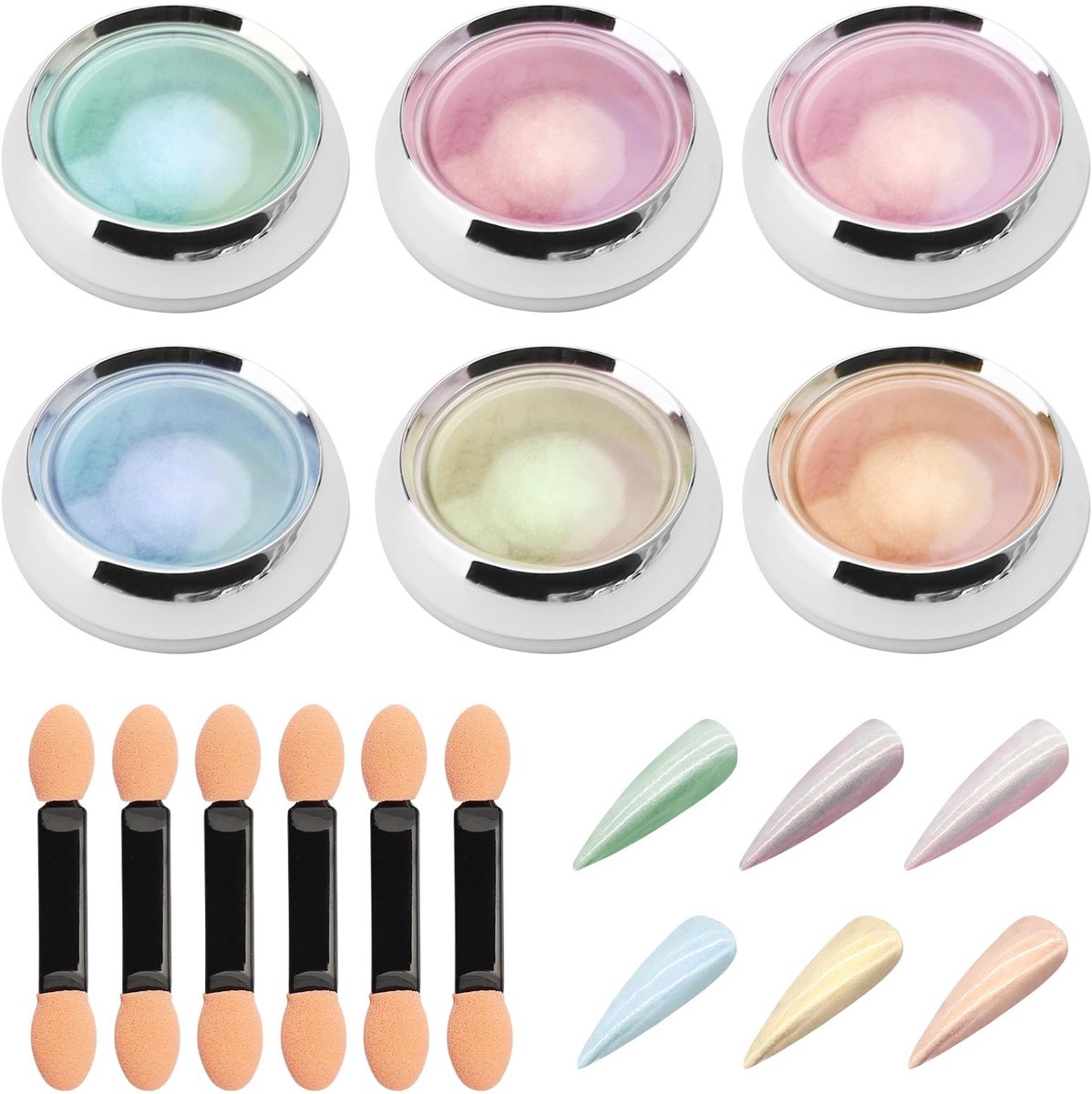 Cosensi- Nagelpoeder 6 Kleuren - Chroom/Parelmoer Effect - Nagelkunst - Doe-het-zelf Manicure - Eenvoudig in Gebruik - Fijne Textuur - Nailart
