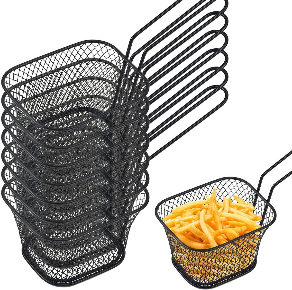 Cosensi- Frietmanden Set van 12 - Roestvrij Stalen Manden - Mand met Handvat - Frituurmand voor Gefrituurd Eten - Geschikt voor Uienringen en Kippennuggets - Duurzaam en Glad Oppervlak - Frituurmandjes