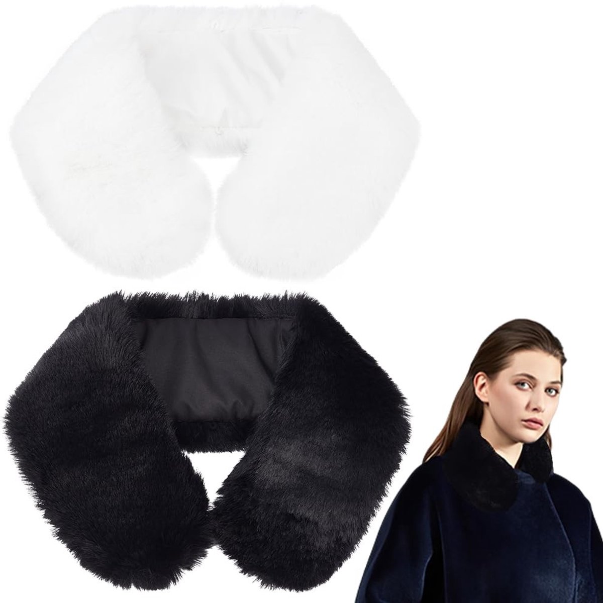 Cosensi- Sjaal 3-in-1 Functie - Bontkraag/Sjaal - Imitatiekonijnenbont - Tweekleurig Zwart/Wit - 57 cm Lengte - Comfortabel Draagcomfort